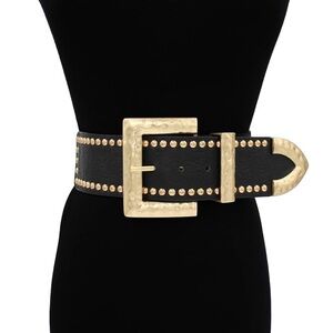 Wide Waist Statement Belt with Gold Buckle